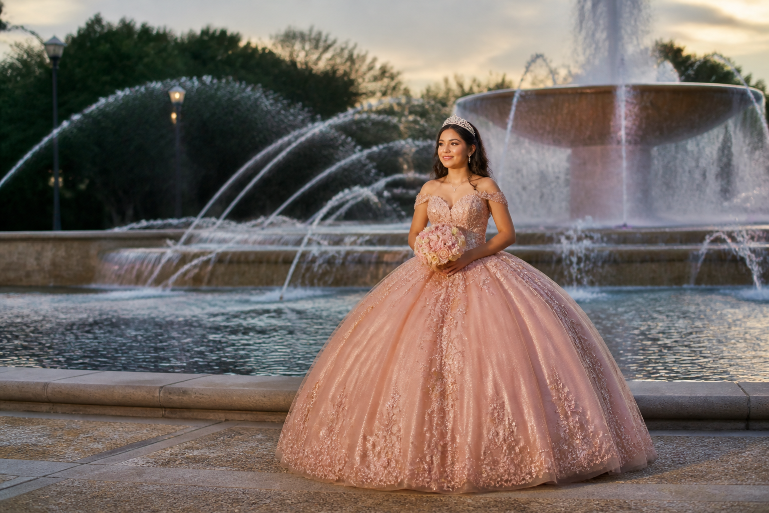 04 Quinceañera fountain portrait